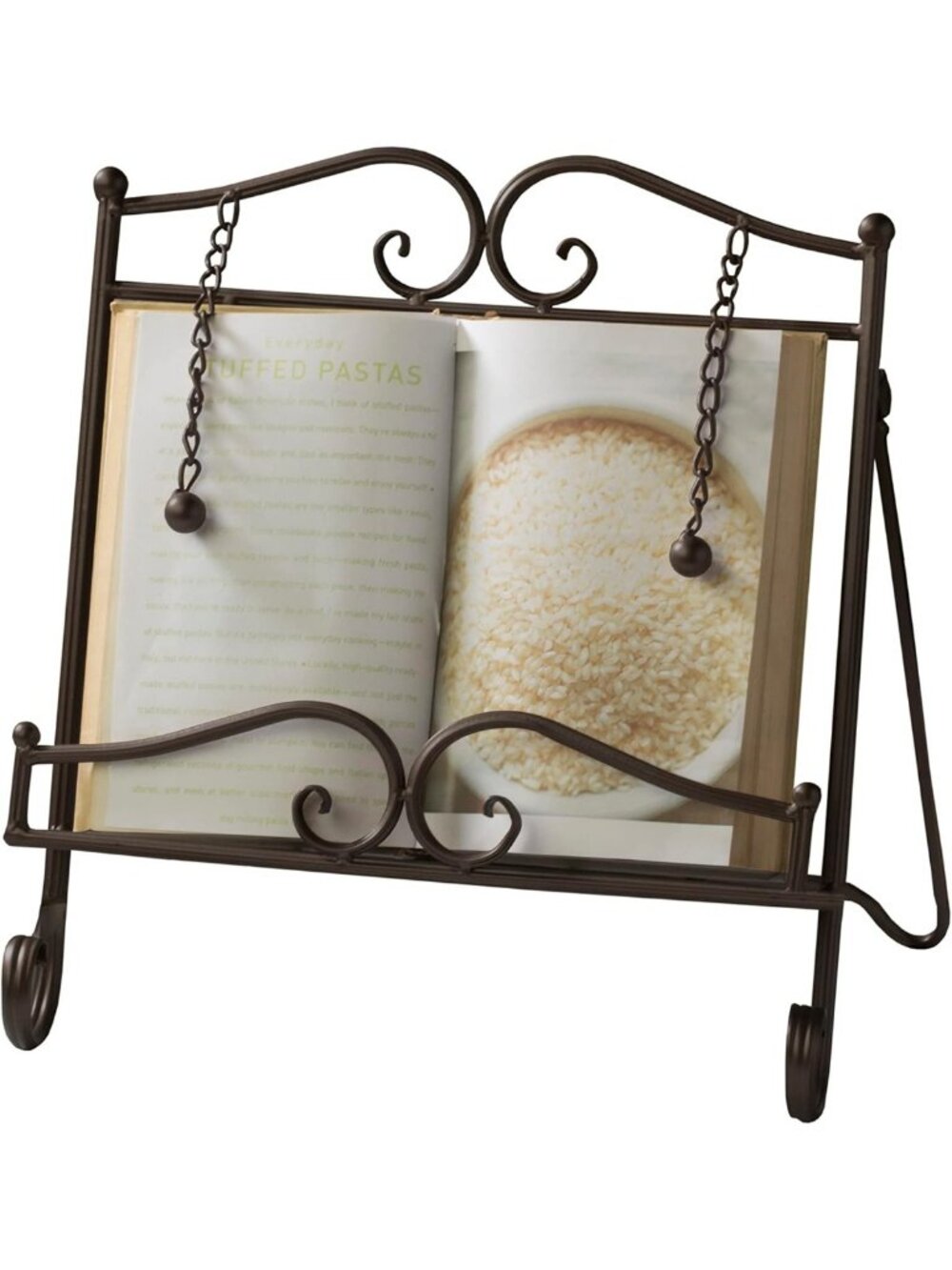 Adjustable Metal Cookbook Stand - Swirl Design for Cookbooks, Tablets & Recipes